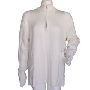 CALVIN KLEIN Sweater, XL, White, Pull Over, Quarter Zip, Long sleeves, Cotton